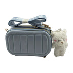 Blue Structured Crossbody Bag with Teddy Bear Charm