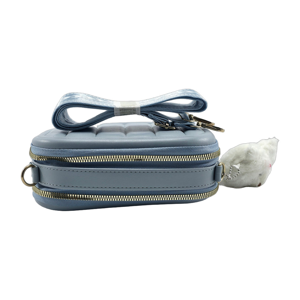 Blue Structured Crossbody Bag with Teddy Bear Charm