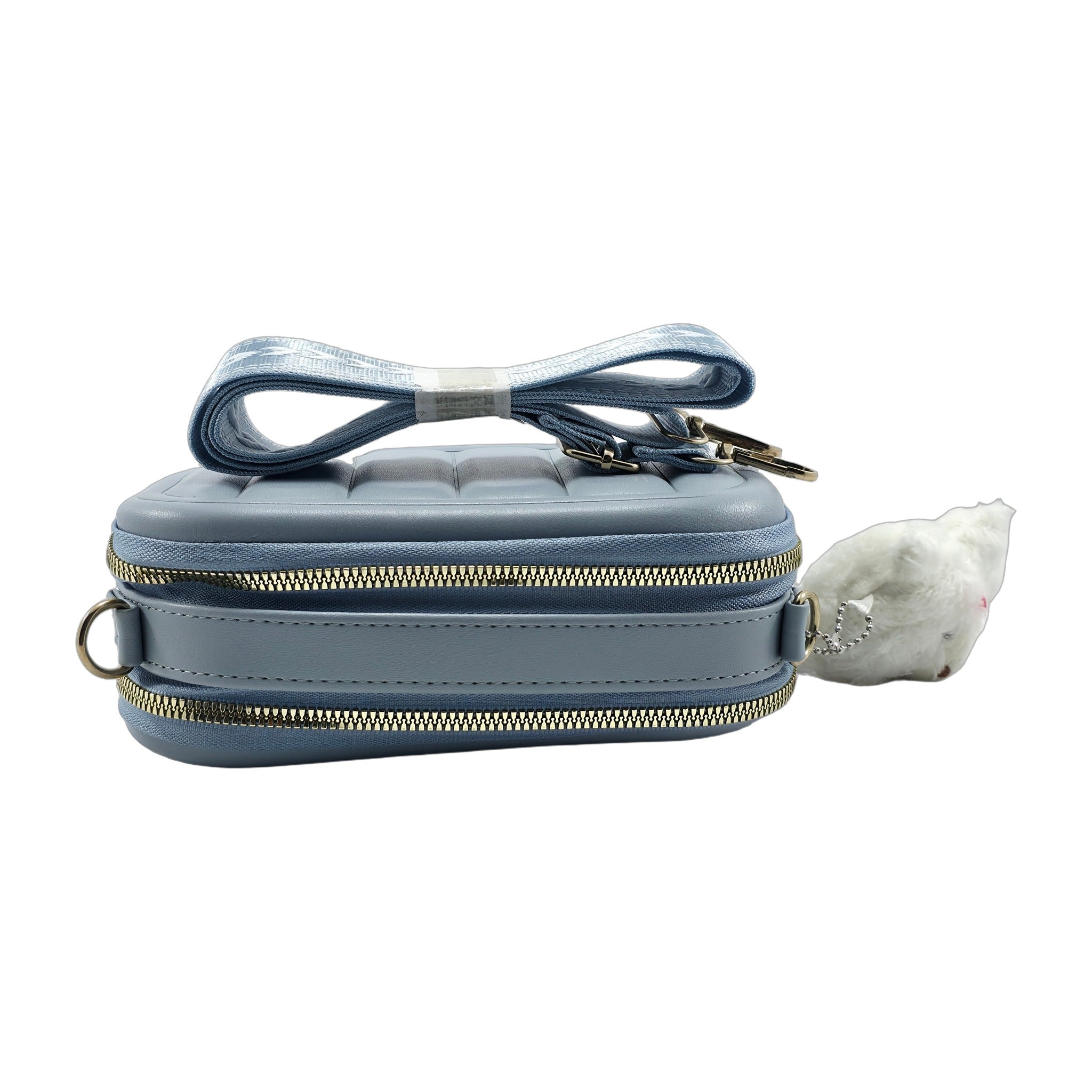 Blue Structured Crossbody Bag with Teddy Bear Charm