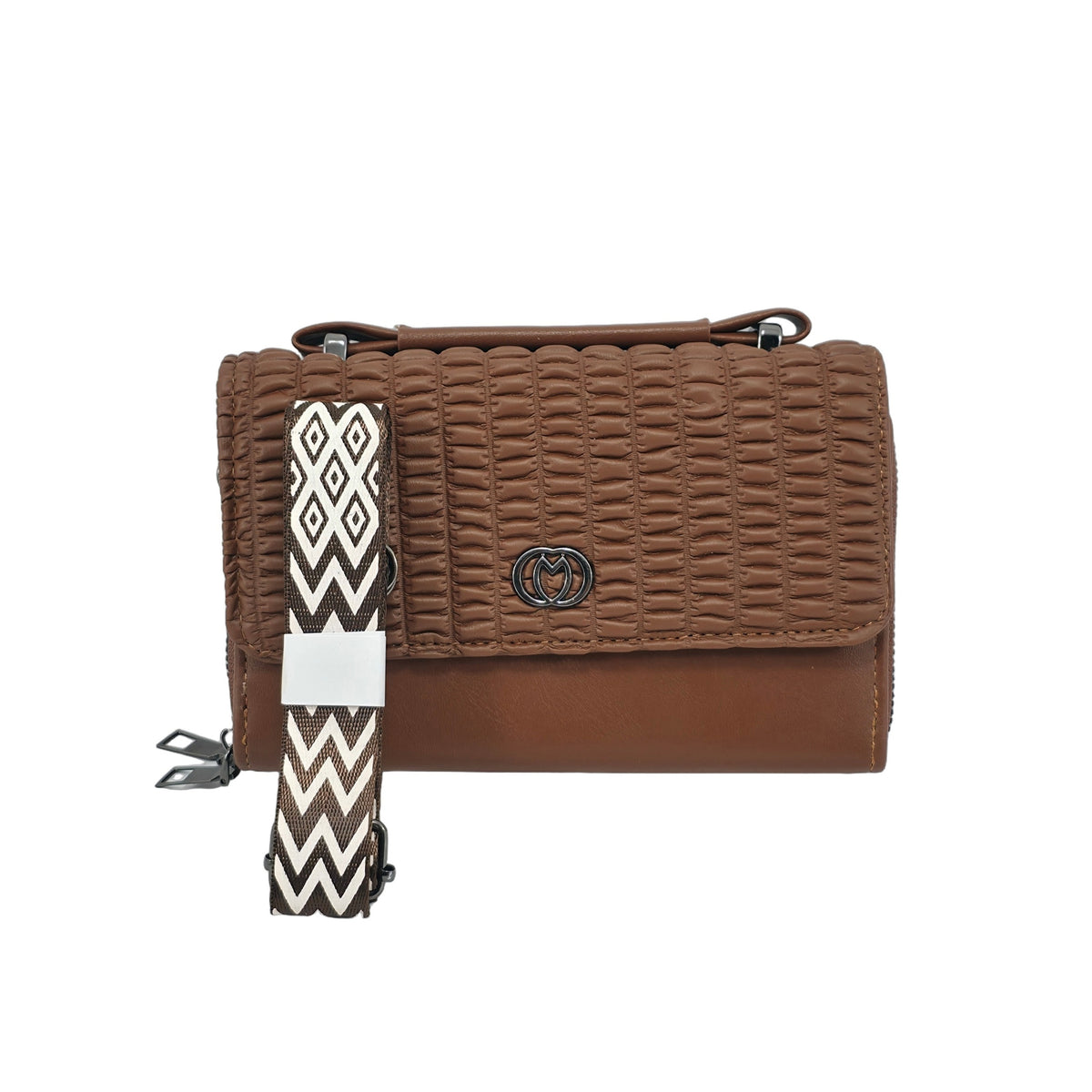 Woven Flap Zip Crossbody Bag